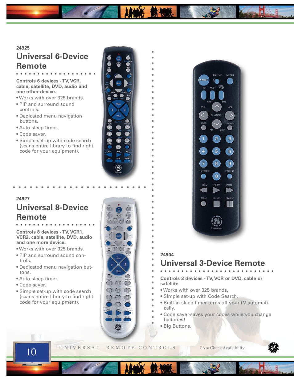 Universal 6-device remote, Universal 3-device remote, Universal 8-device remote | Jasco 24993 User Manual | Page 10 / 16