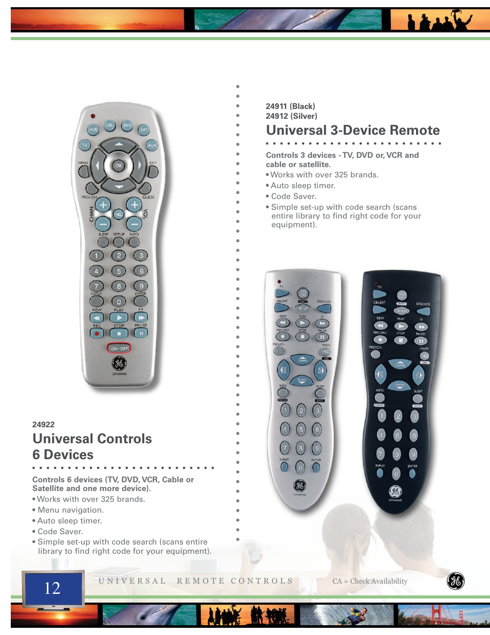 Universal 3-device remote, Universal controls 6 devices | Jasco 24993 User Manual | Page 12 / 16