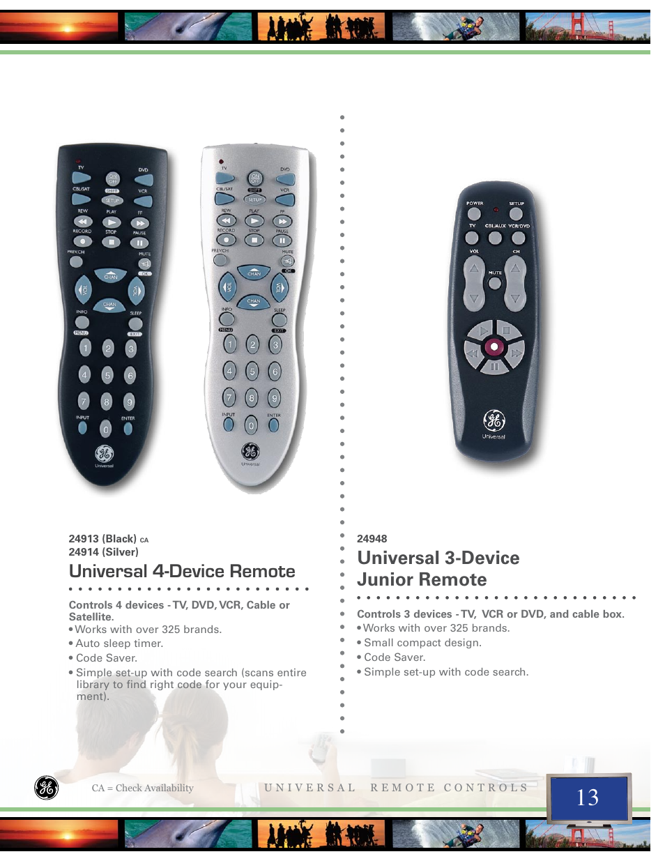 Universal 4-device remote, Universal 3-device junior remote | Jasco 24993 User Manual | Page 13 / 16