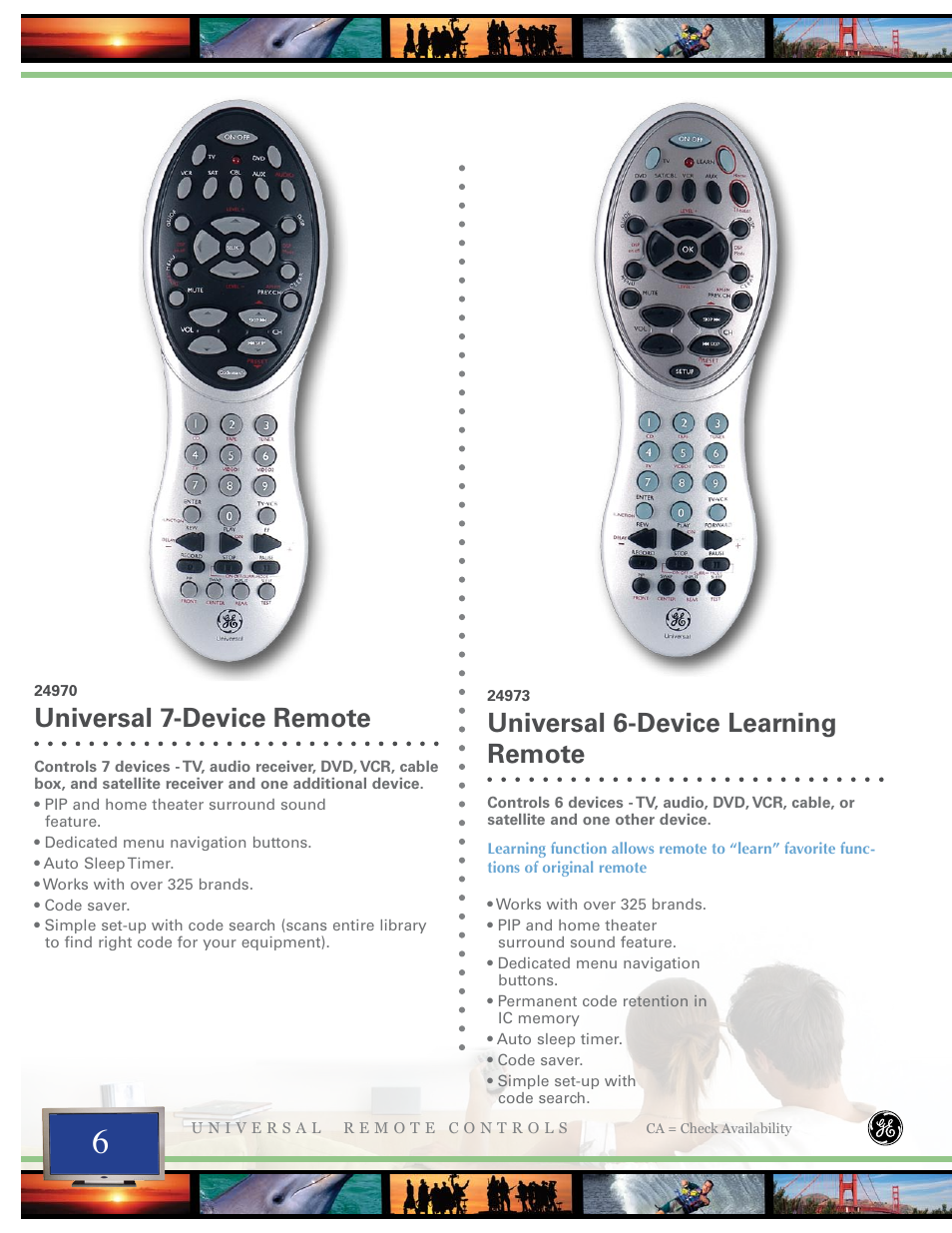 Universal 6-device learning remote, Universal 7-device remote | Jasco 24993 User Manual | Page 6 / 16