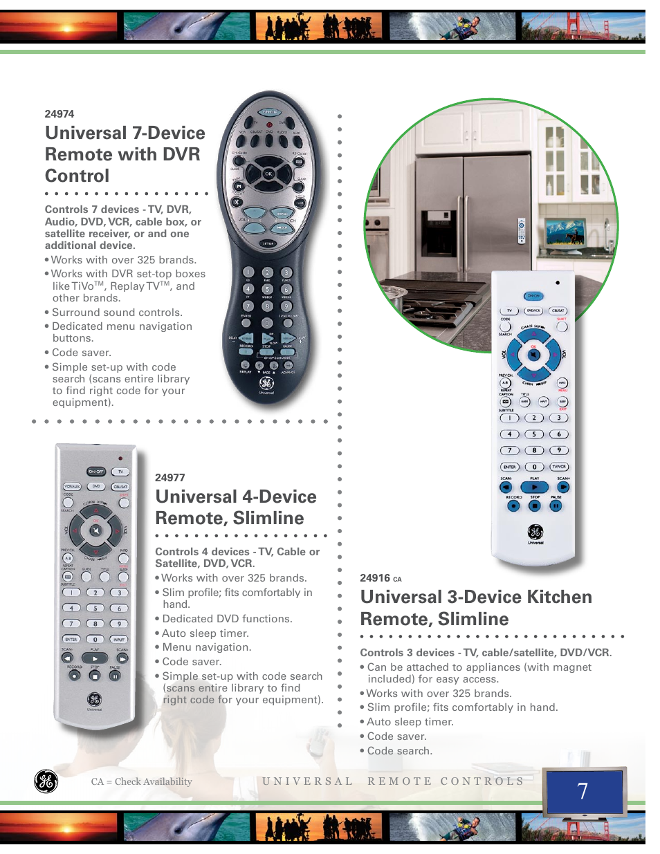 Universal 7-device remote with dvr control, Universal 3-device kitchen remote, slimline, Universal 4-device remote, slimline | Jasco 24993 User Manual | Page 7 / 16