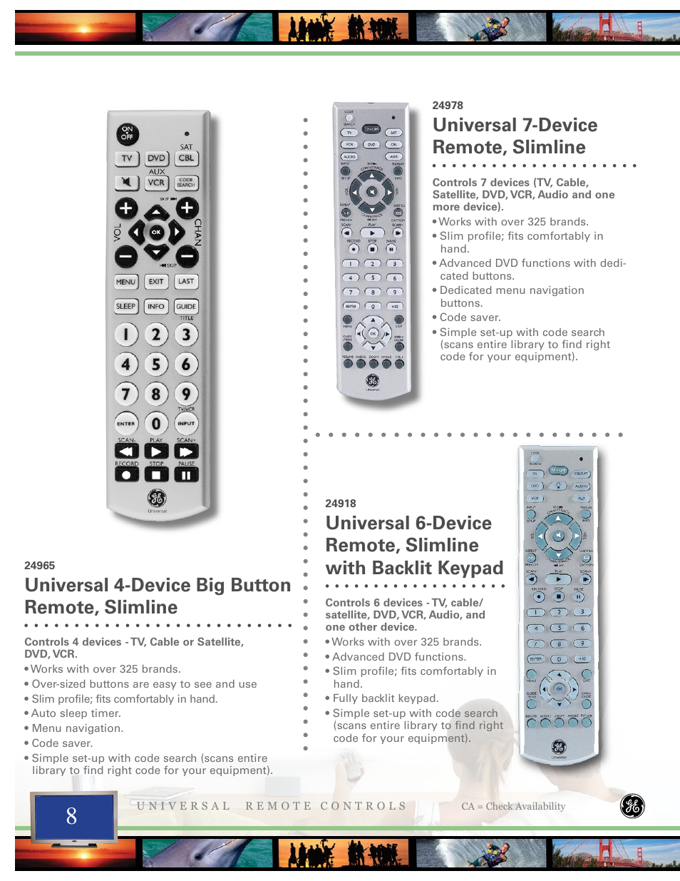 Universal 4-device big button remote, slimline, Universal 7-device remote, slimline | Jasco 24993 User Manual | Page 8 / 16