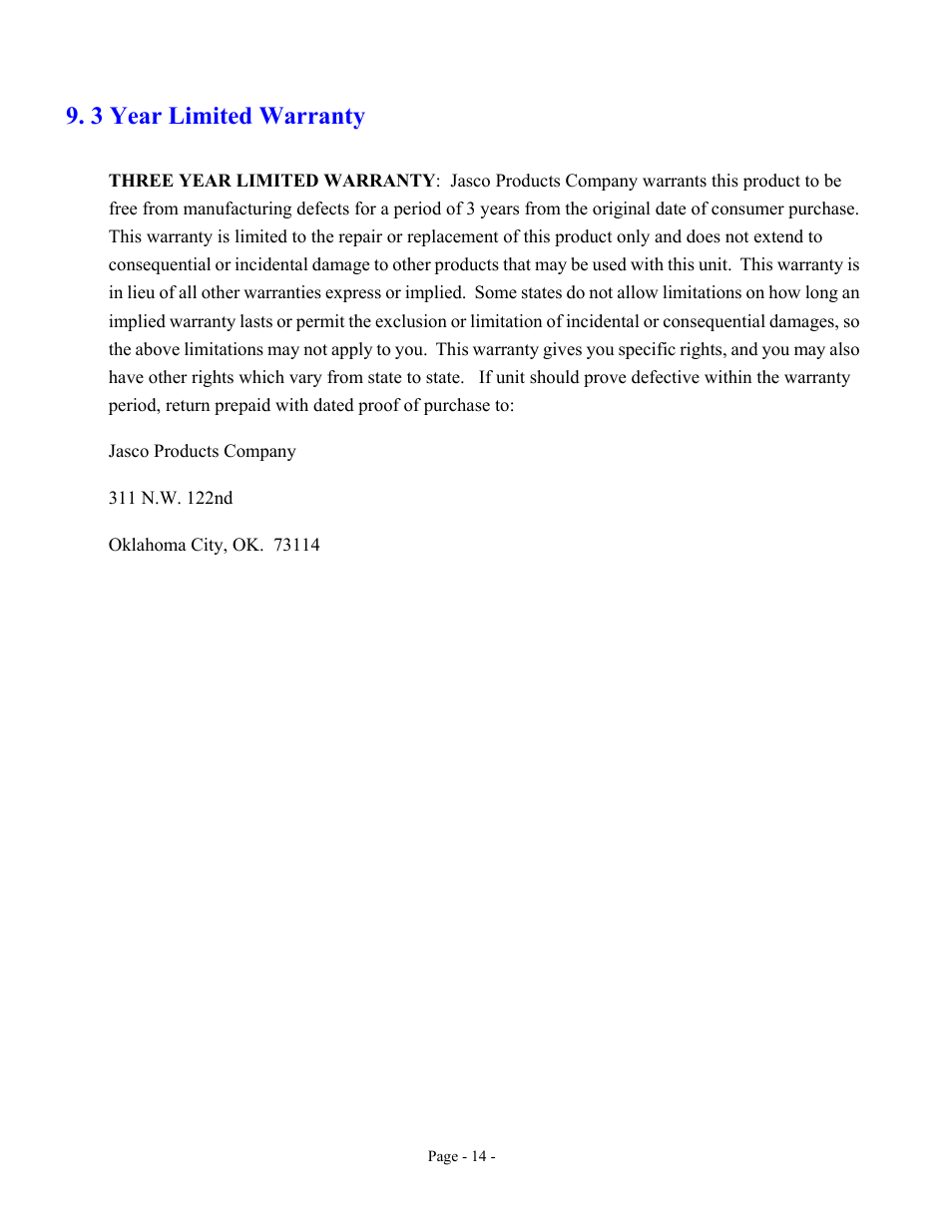 3 year limited warranty | GE 98058 GE Wireless Keyboard and Optical Mouse for PCs User Manual | Page 14 / 15