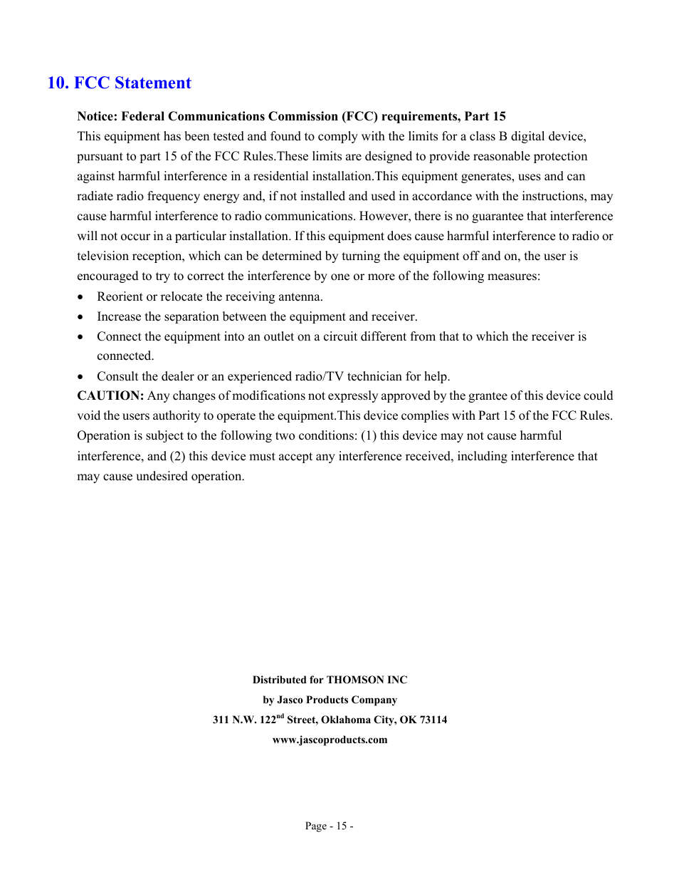 Fcc statement | GE 98058 GE Wireless Keyboard and Optical Mouse for PCs User Manual | Page 15 / 15