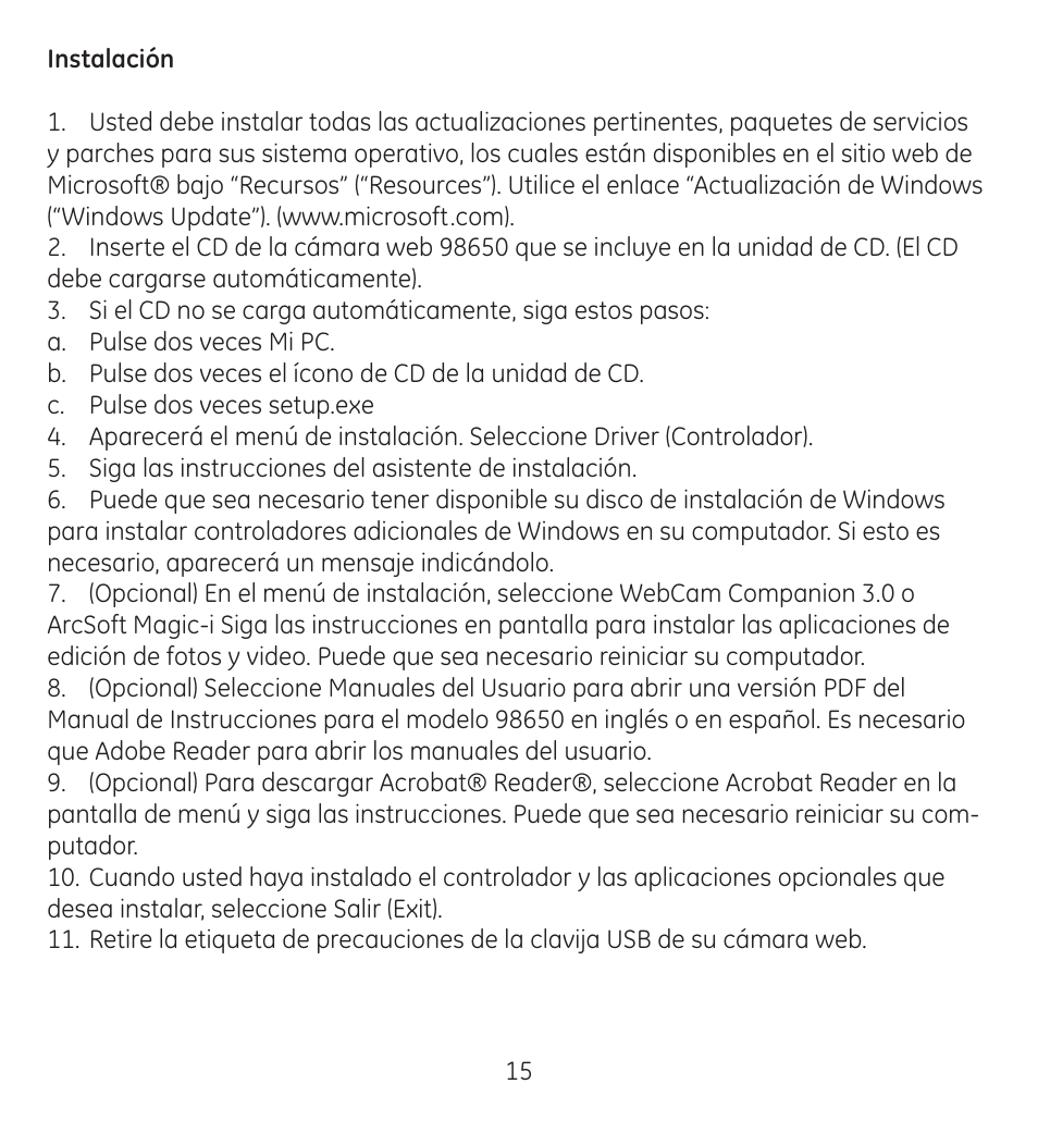 GE 98650 GE VoIP Webcam and Headset Kit User Manual | Page 17 / 26