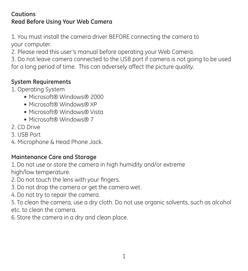 GE 98650 GE VoIP Webcam and Headset Kit User Manual | Page 3 / 26