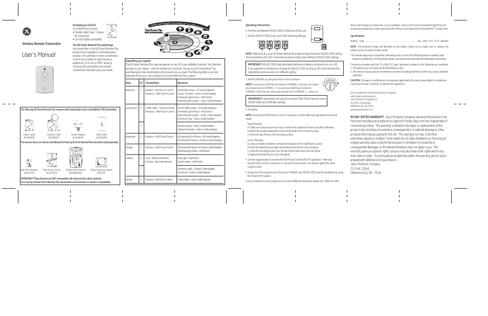 GE 51147 GE Wireless Remote Transmitter User Manual | 1 page