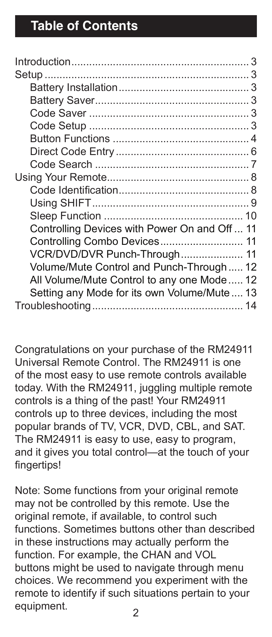 GE 84911 GE Universal Big Button Remote User Manual | Page 2 / 31