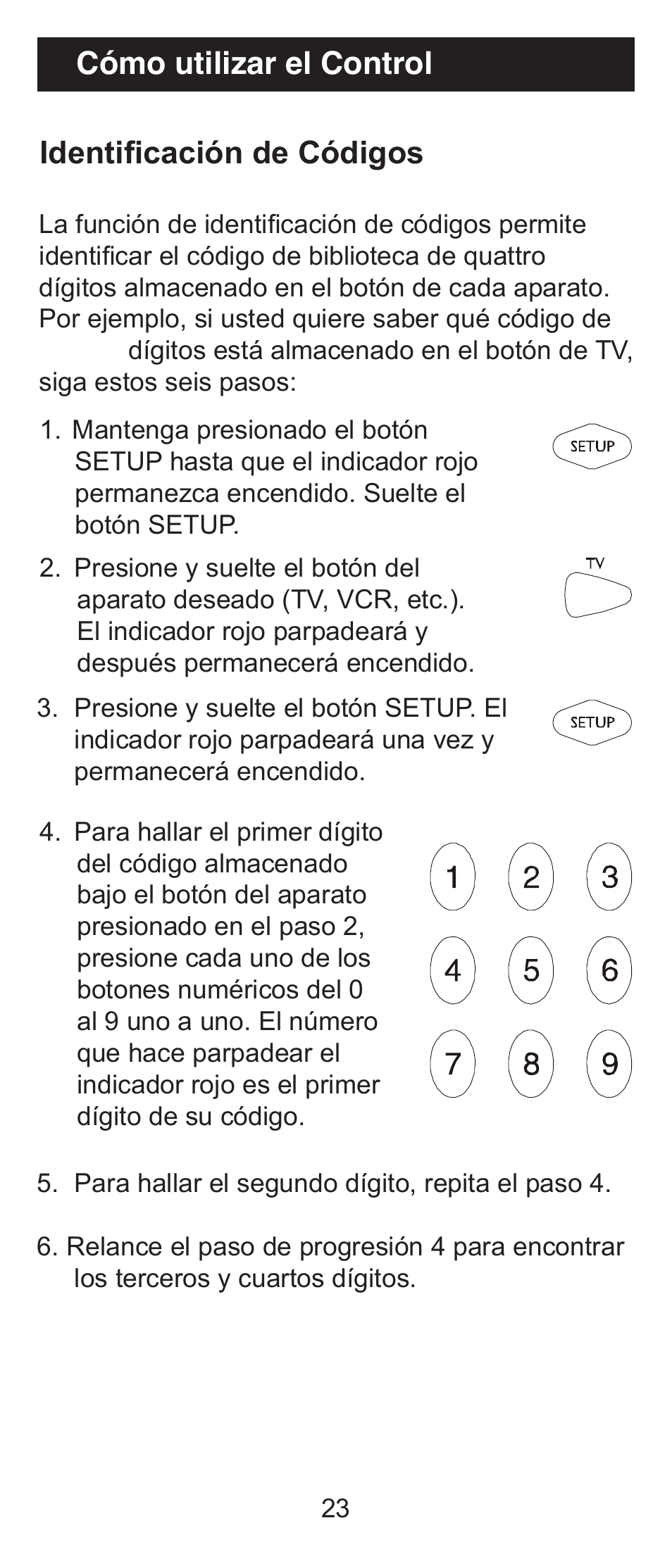 Cómo utilizar el control identificación de códigos | GE 84911 GE Universal Big Button Remote User Manual | Page 23 / 31