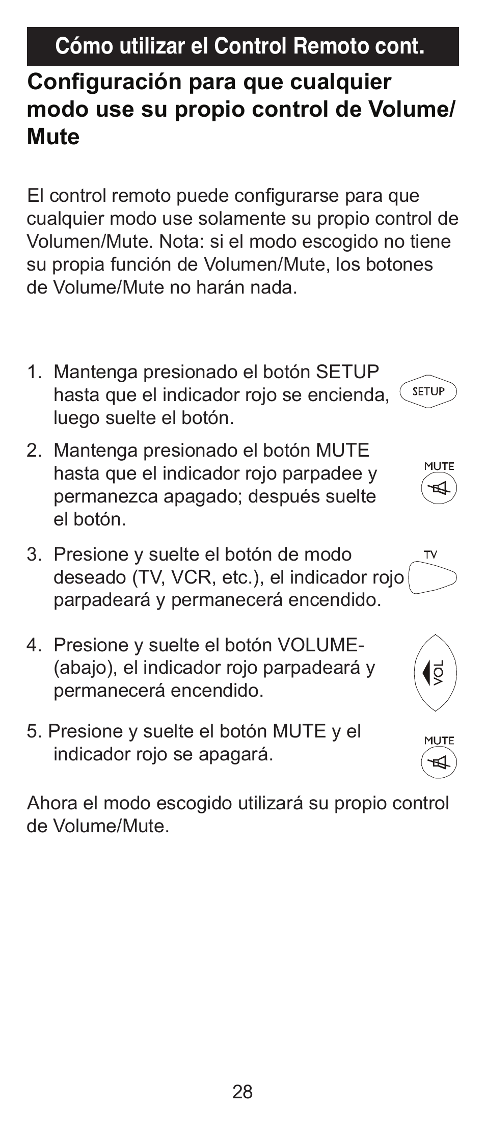 Cómo utilizar el control remoto cont | GE 84911 GE Universal Big Button Remote User Manual | Page 28 / 31