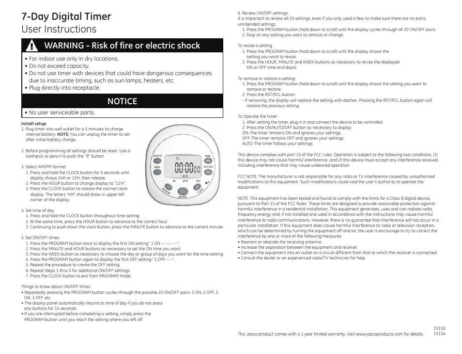 Jasco Model 15150 User Manual | 1 page