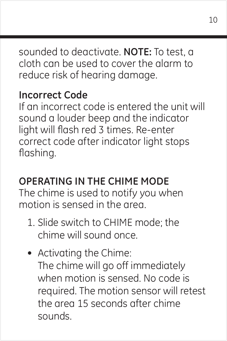 GE 51209 GE Wireless Motion-Sensing Alarm with Programmable Keypad User Manual | Page 10 / 14