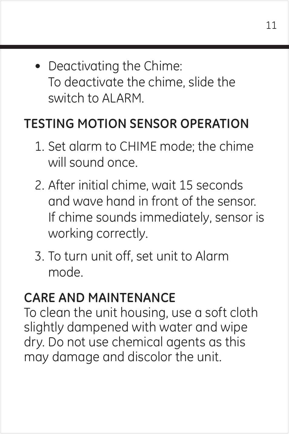 GE 51209 GE Wireless Motion-Sensing Alarm with Programmable Keypad User Manual | Page 11 / 14