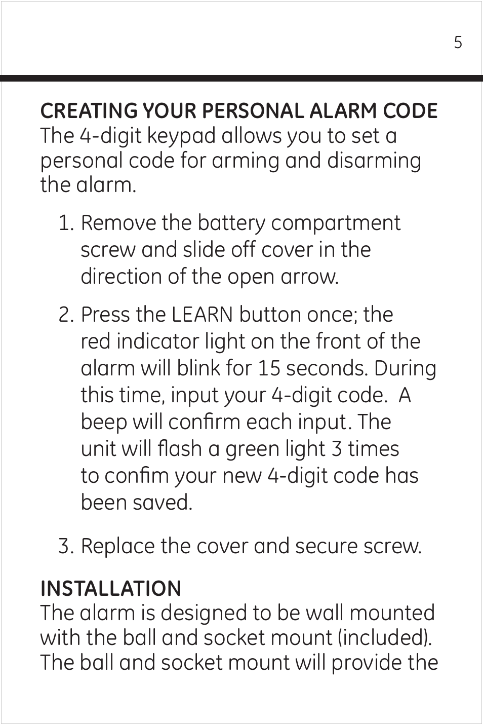 GE 51209 GE Wireless Motion-Sensing Alarm with Programmable Keypad User Manual | Page 5 / 14