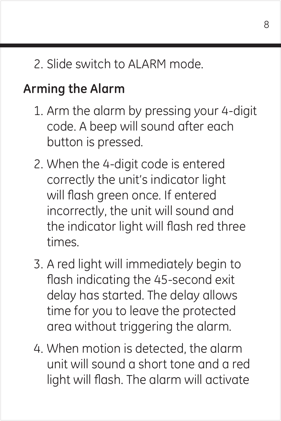 GE 51209 GE Wireless Motion-Sensing Alarm with Programmable Keypad User Manual | Page 8 / 14
