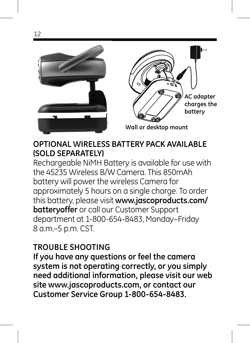 GE 45235 GE Home Monitoring Wireless Black-and-White Camera System with Monitor User Manual | Page 12 / 16