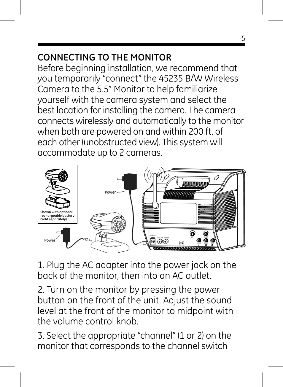GE 45235 GE Home Monitoring Wireless Black-and-White Camera System with Monitor User Manual | Page 5 / 16