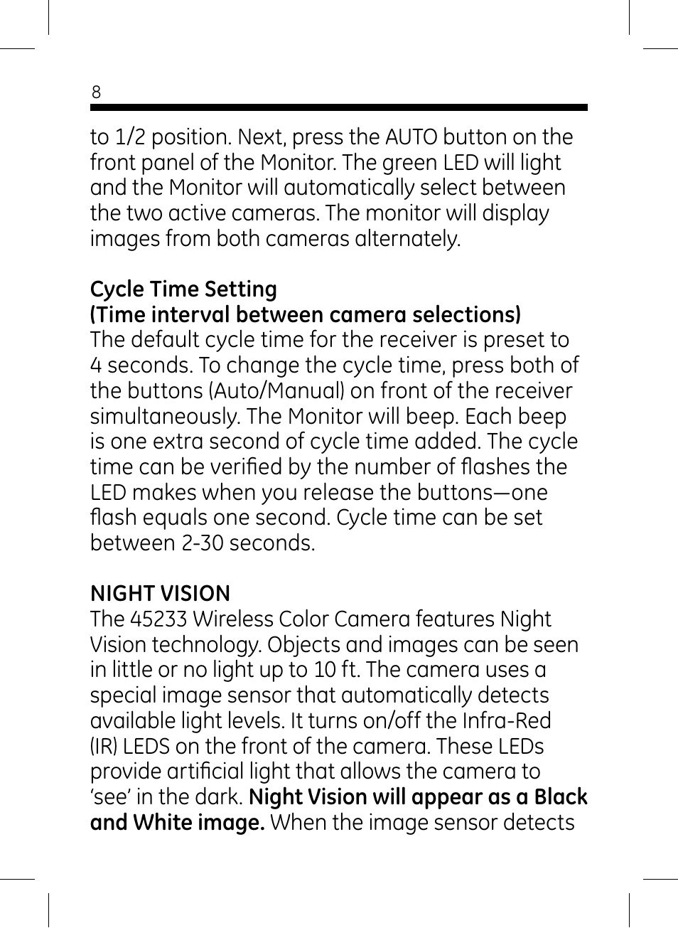 GE 45235 GE Home Monitoring Wireless Black-and-White Camera System with Monitor User Manual | Page 8 / 16