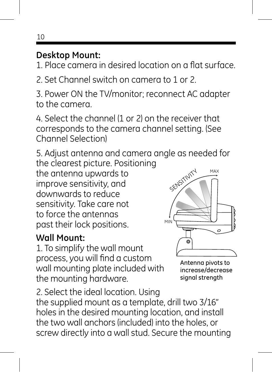 GE 45234 GE Home Monitoring Wireless Color Camera System with Receiver User Manual | Page 10 / 16