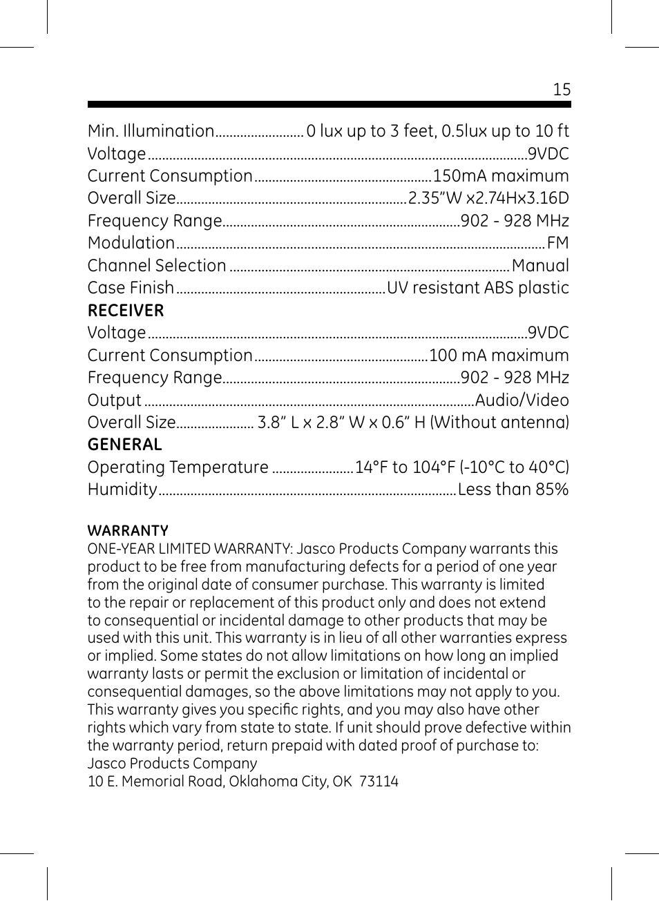 GE 45234 GE Home Monitoring Wireless Color Camera System with Receiver User Manual | Page 15 / 16