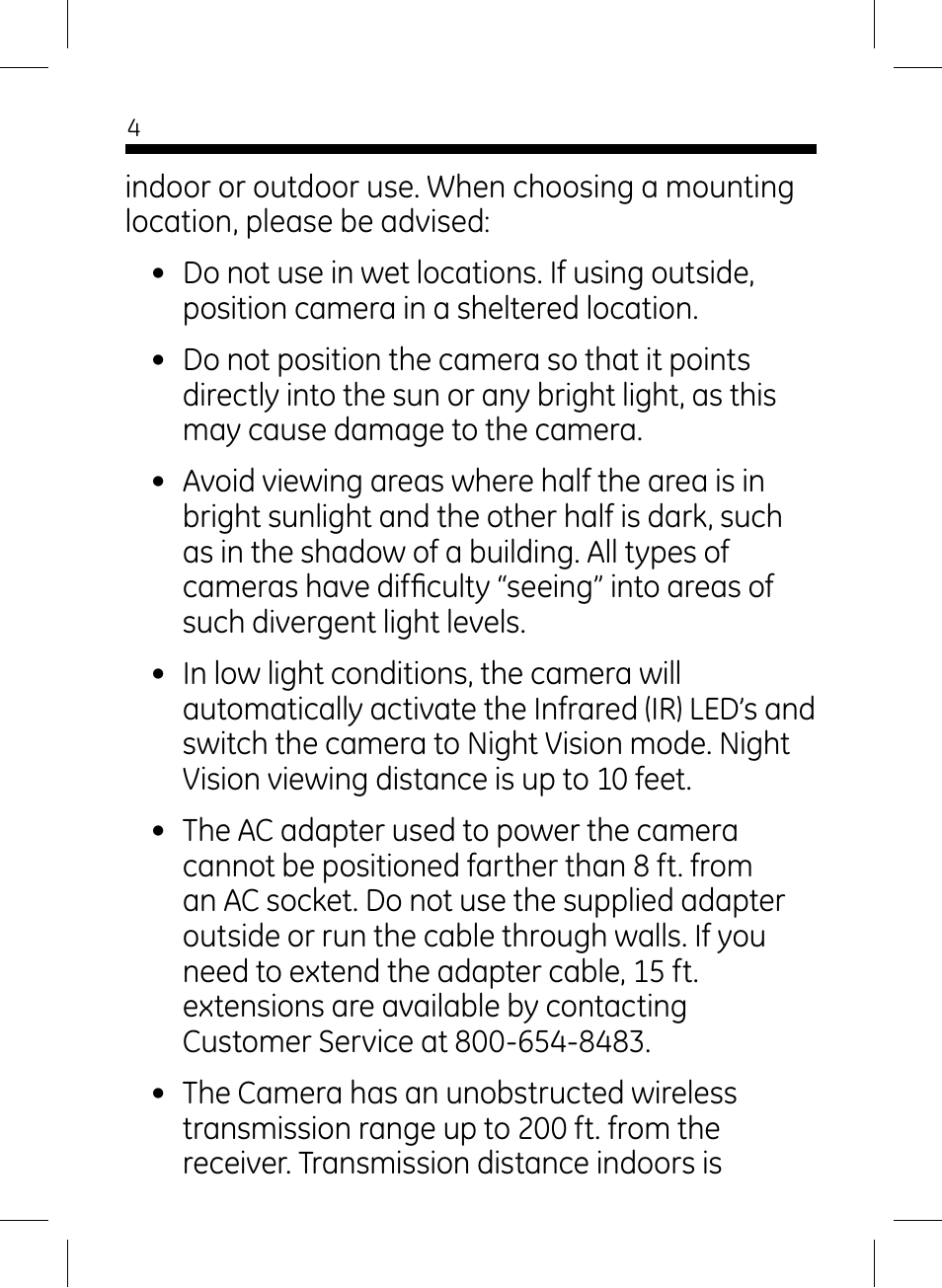 GE 45234 GE Home Monitoring Wireless Color Camera System with Receiver User Manual | Page 4 / 16