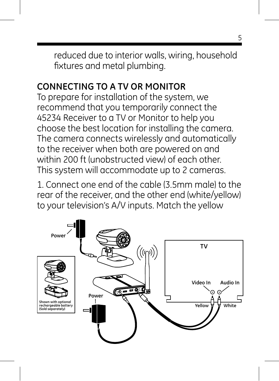 GE 45234 GE Home Monitoring Wireless Color Camera System with Receiver User Manual | Page 5 / 16