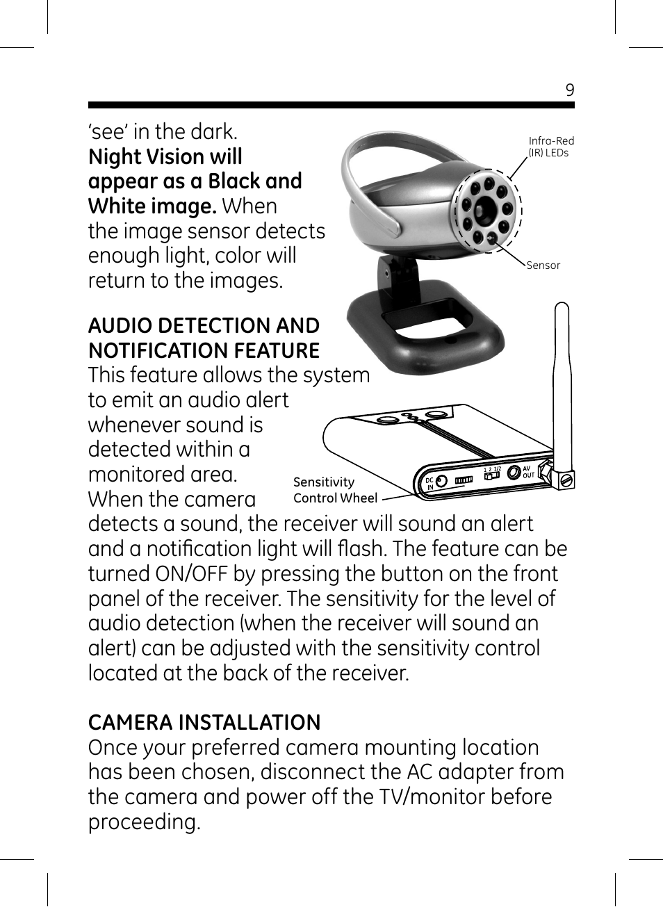 GE 45234 GE Home Monitoring Wireless Color Camera System with Receiver User Manual | Page 9 / 16