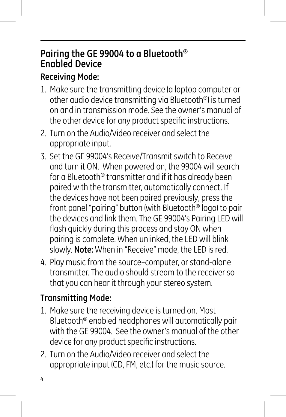Enabled device | GE 99004 GE Bluetooth Home Stereo Transmitter and Receiver User Manual | Page 4 / 8