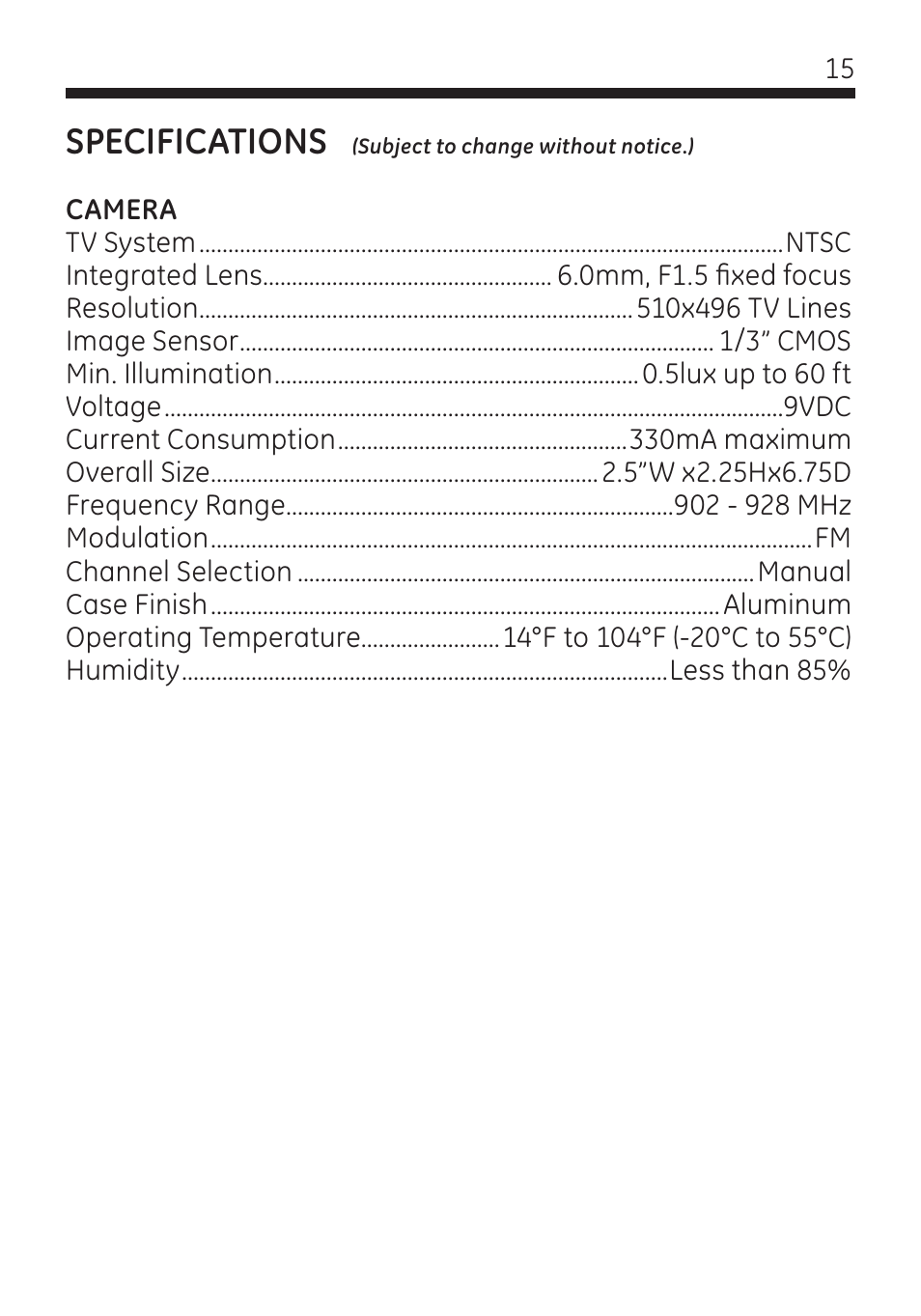 Specifications | Jasco 45245 User Manual | Page 15 / 20