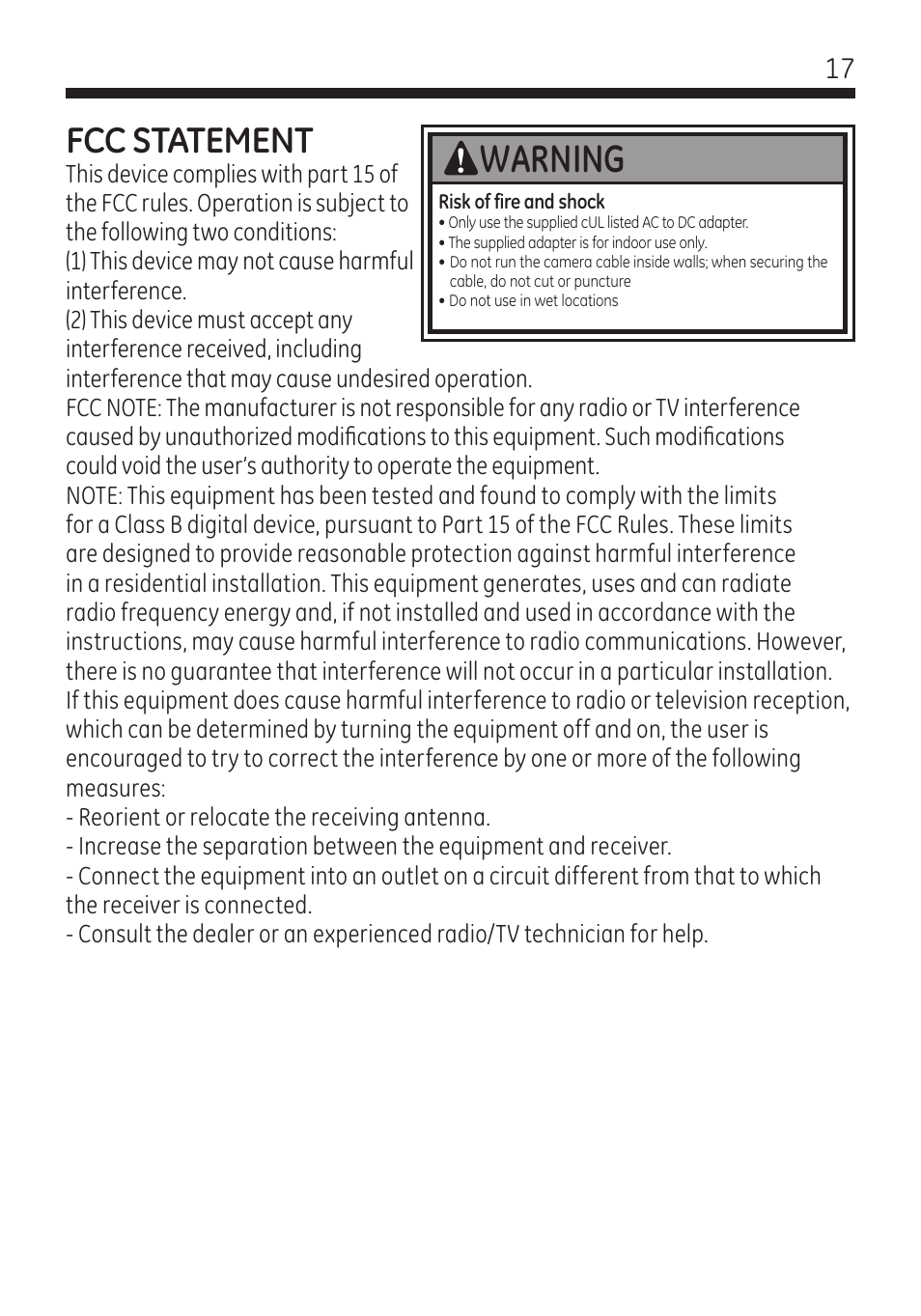 Warning, Advertencia, Fcc statement | Jasco 45245 User Manual | Page 17 / 20