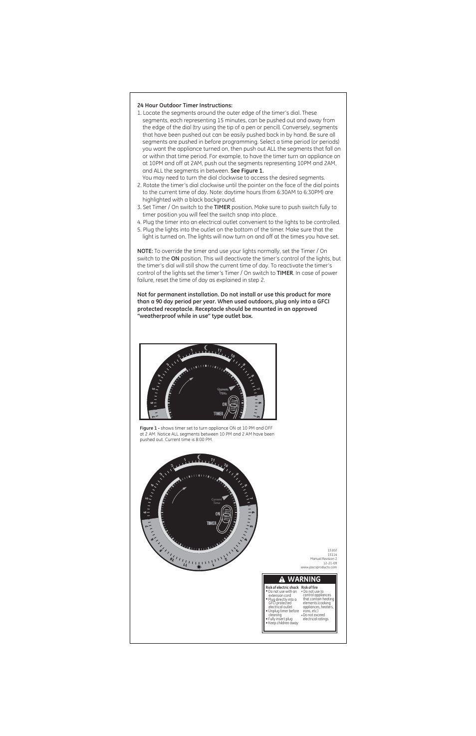 GE Outdoor 15102 15114 Mechanical Timer User Manual | 1 page