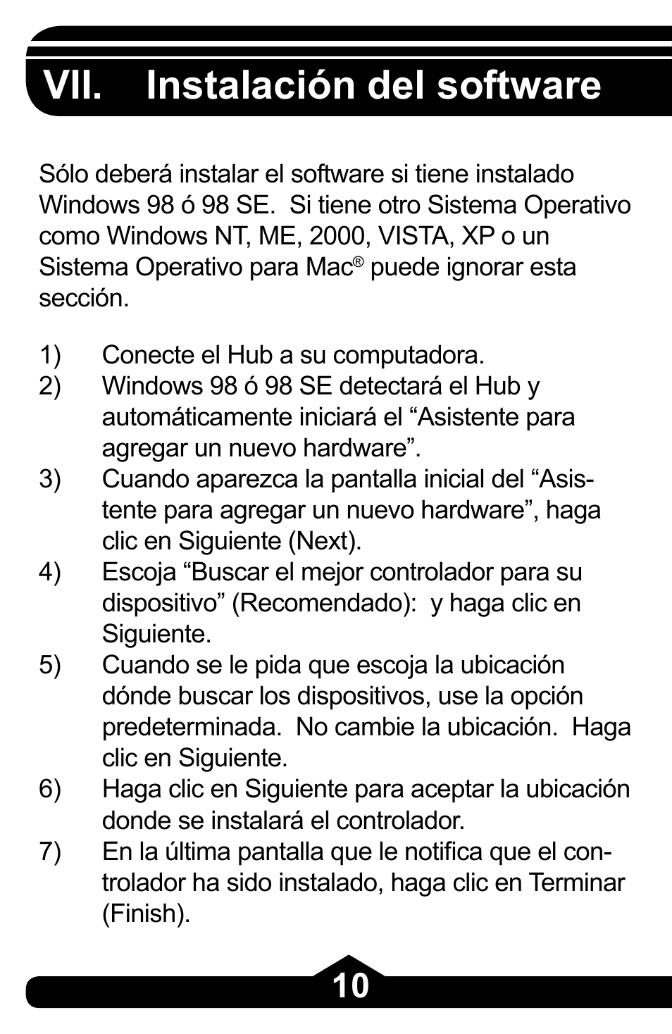 Vii. instalación del software | GE 97863 GE USB 2.0 7 Port Desktop Hub User Manual | Page 24 / 28