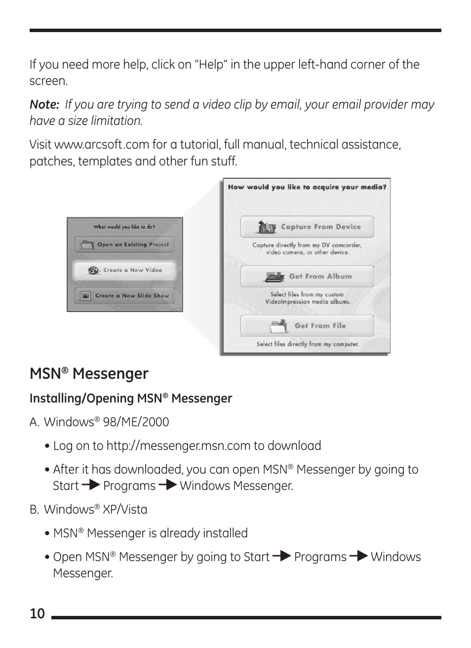 Messenger | GE 98067 GE Minicam Pro User Manual | Page 10 / 14
