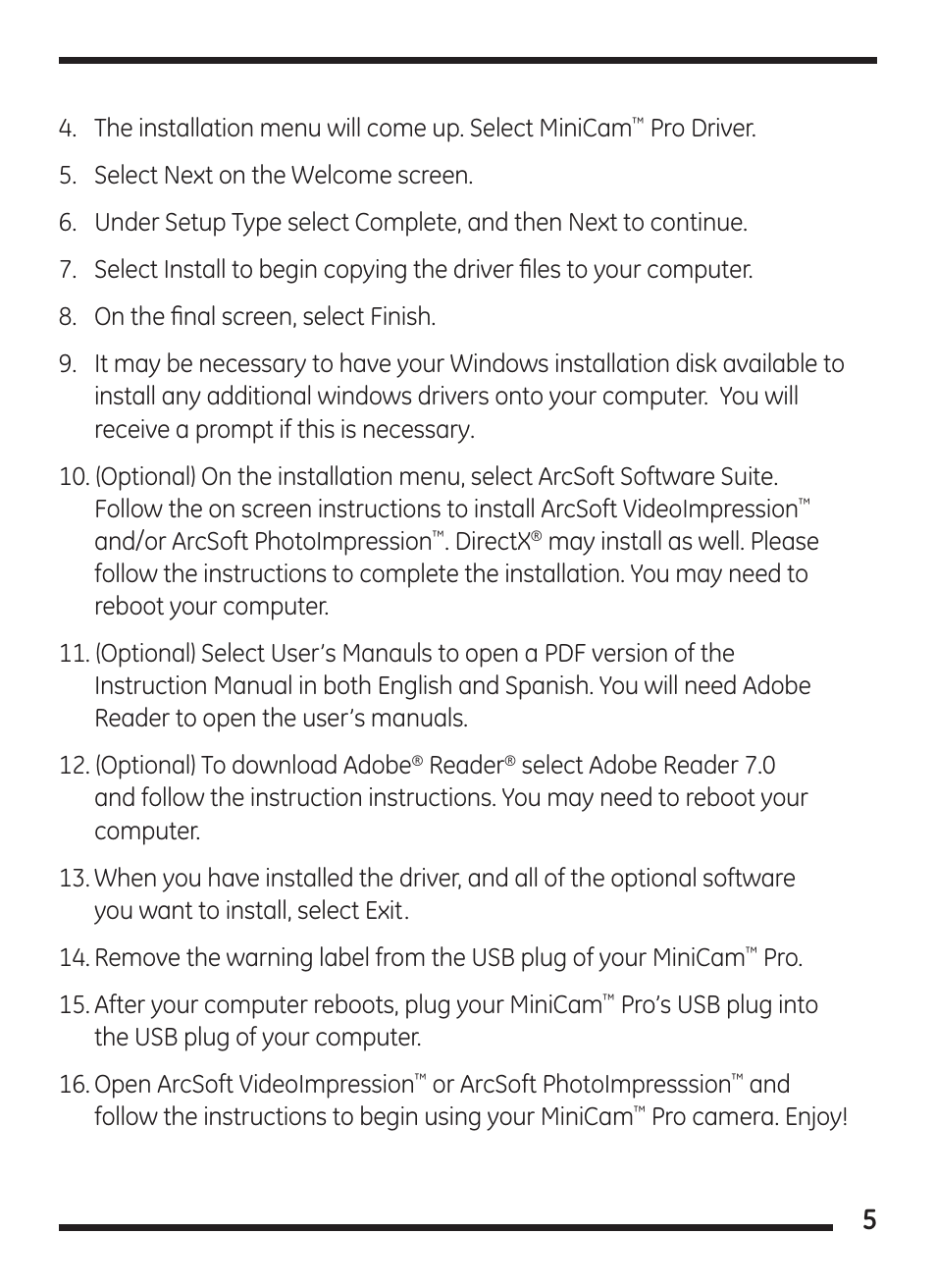 GE 98067 GE Minicam Pro User Manual | Page 5 / 14