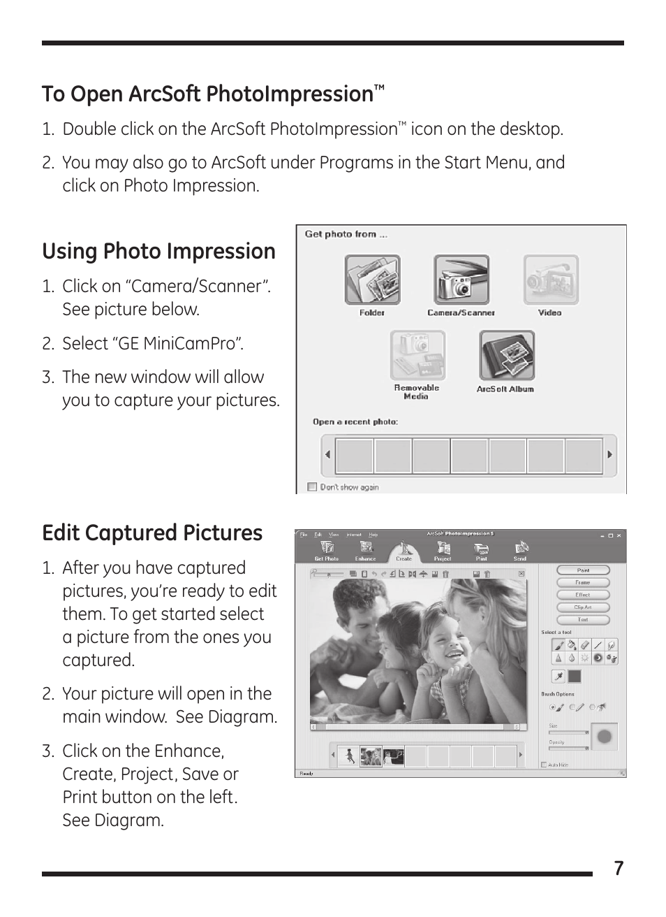 Using photo impression, Edit captured pictures | GE 98067 GE Minicam Pro User Manual | Page 7 / 14