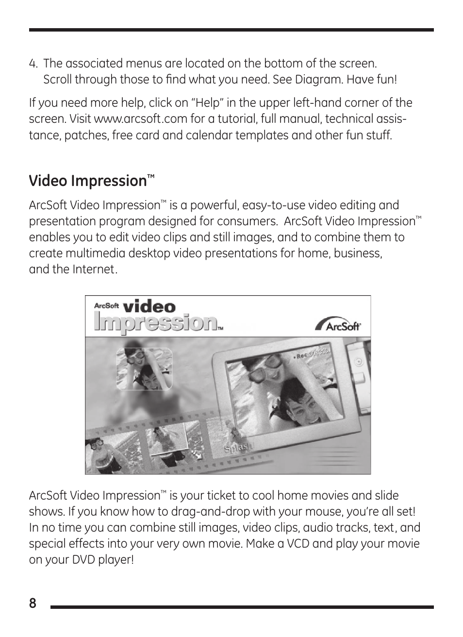 Video impression | GE 98067 GE Minicam Pro User Manual | Page 8 / 14