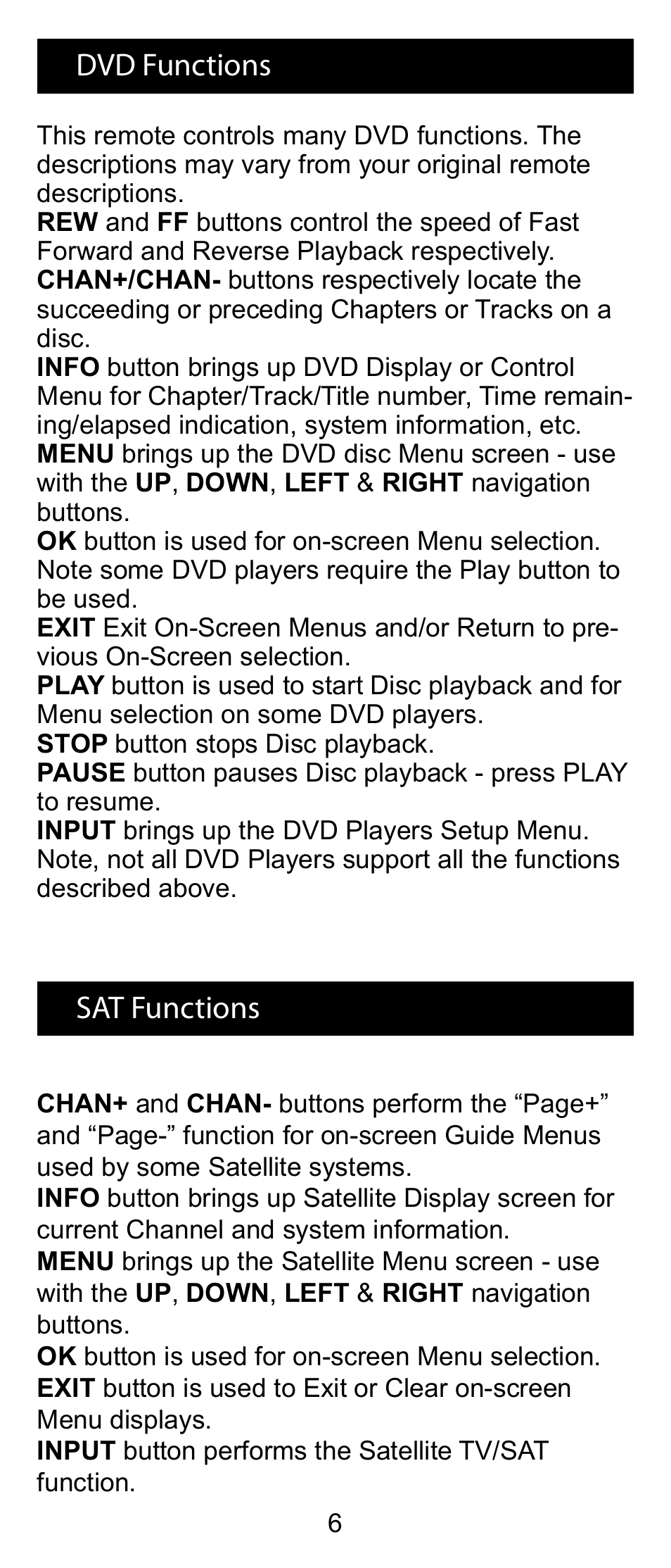 Dvd functions sat functions | GE RM24993 User Manual | Page 6 / 16