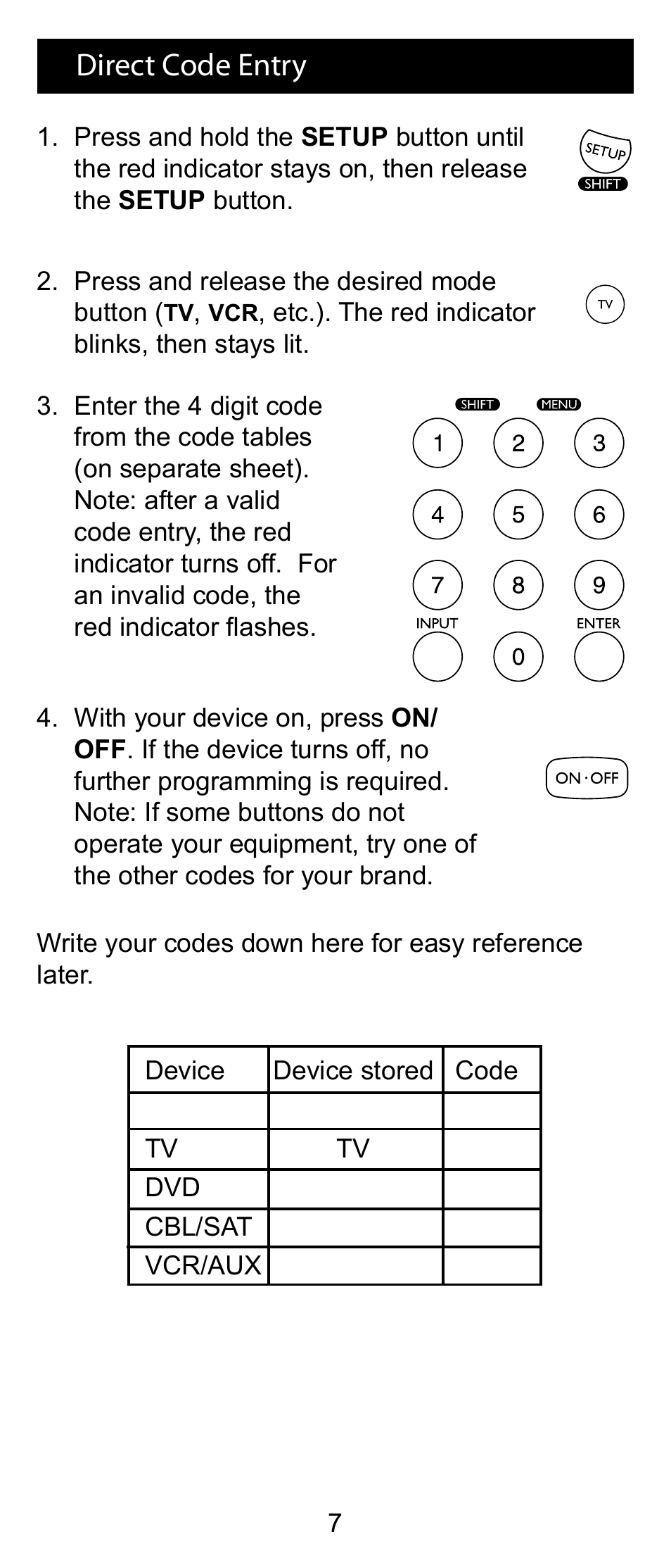 Direct code entry | GE RM24993 User Manual | Page 7 / 16