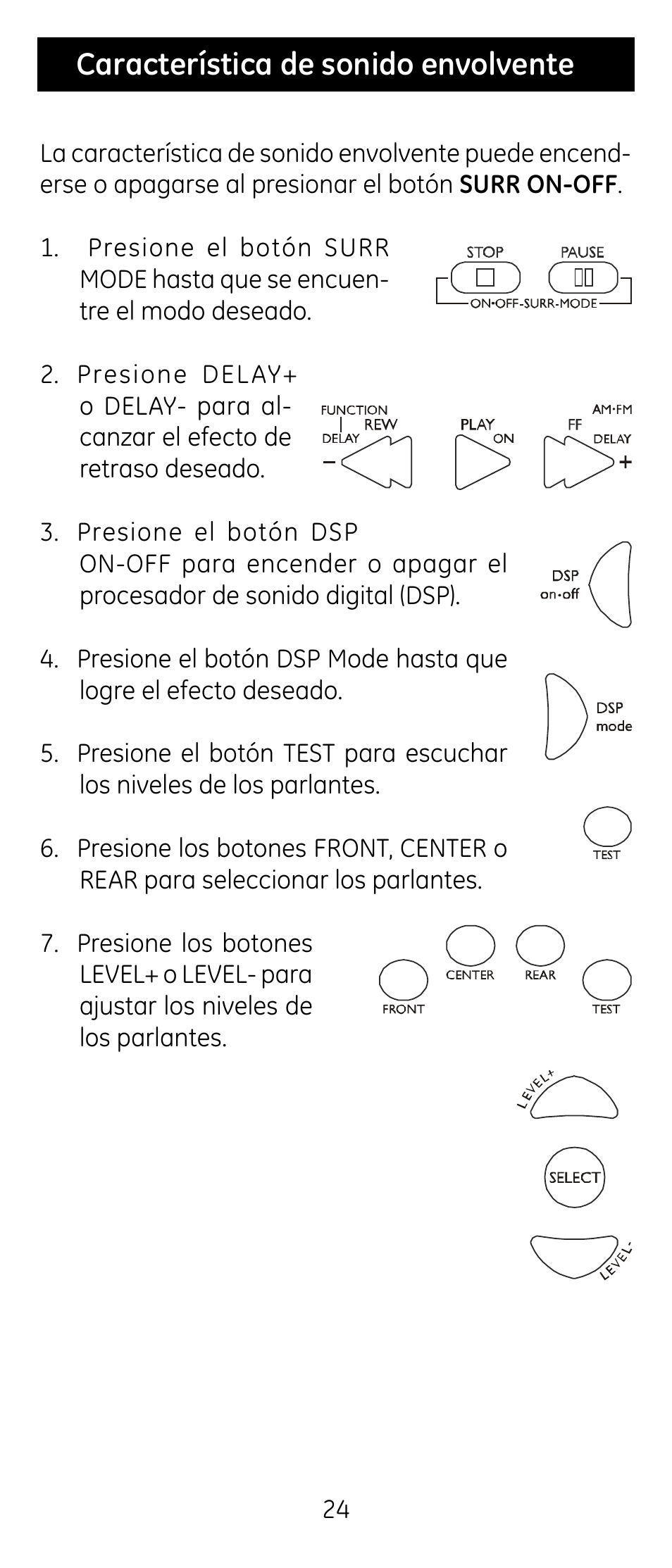 Característica de sonido envolvente | GE RM24926 User Manual | Page 24 / 34