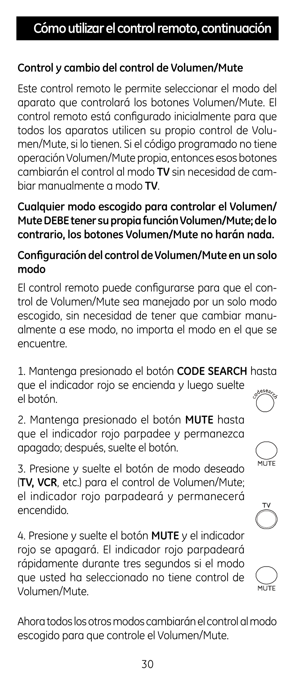 Cómo utilizar el control remoto, continuación | GE RM24926 User Manual | Page 30 / 34