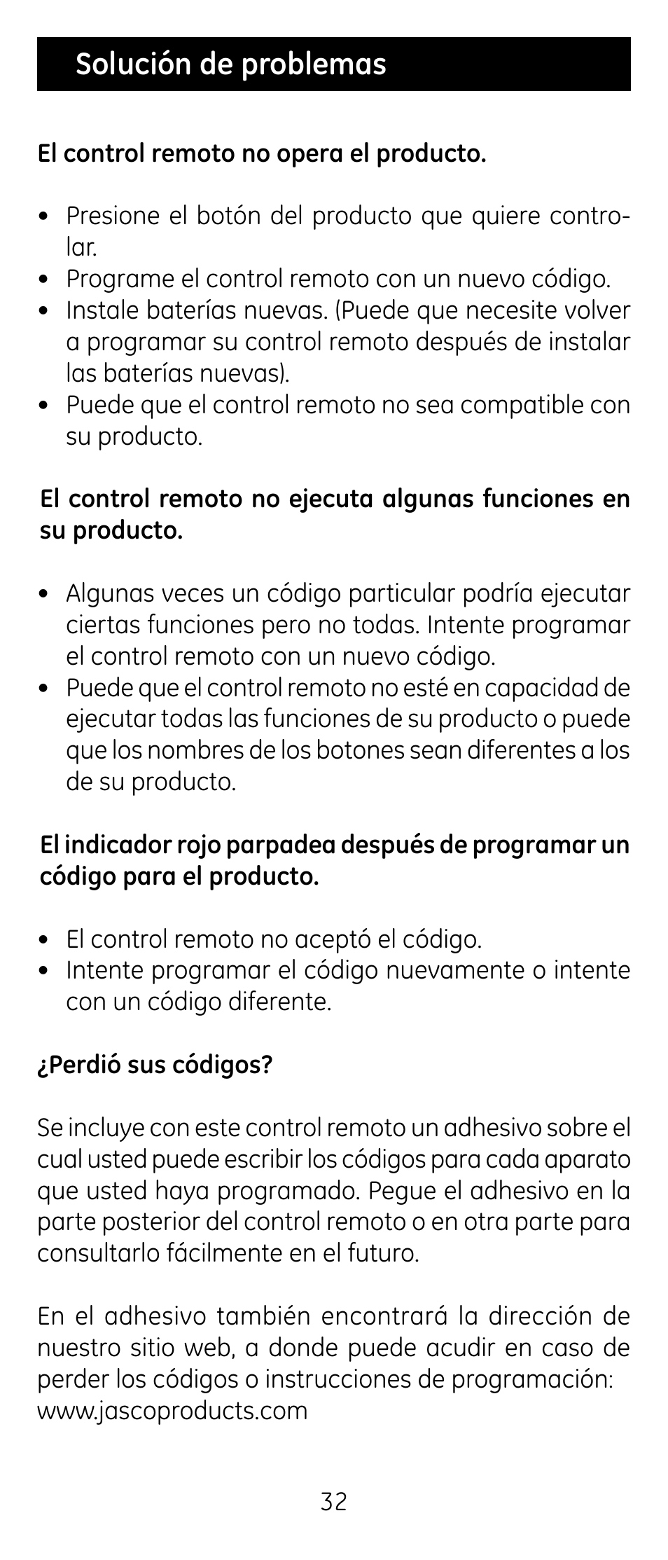 Solución de problemas | GE RM24926 User Manual | Page 32 / 34