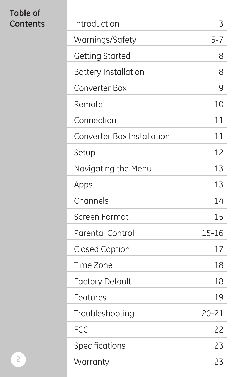 GE 22730 GE Smart Digital Converter Box User Manual | Page 2 / 23