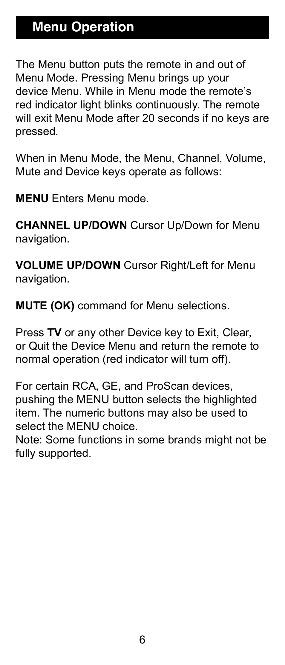 Menu operation | GE RM24906 User Manual | Page 6 / 16