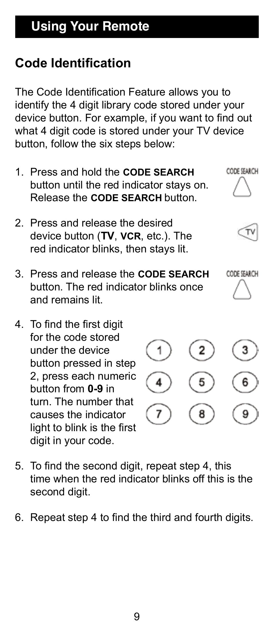Using your remote code identification | GE RM24906 User Manual | Page 9 / 16