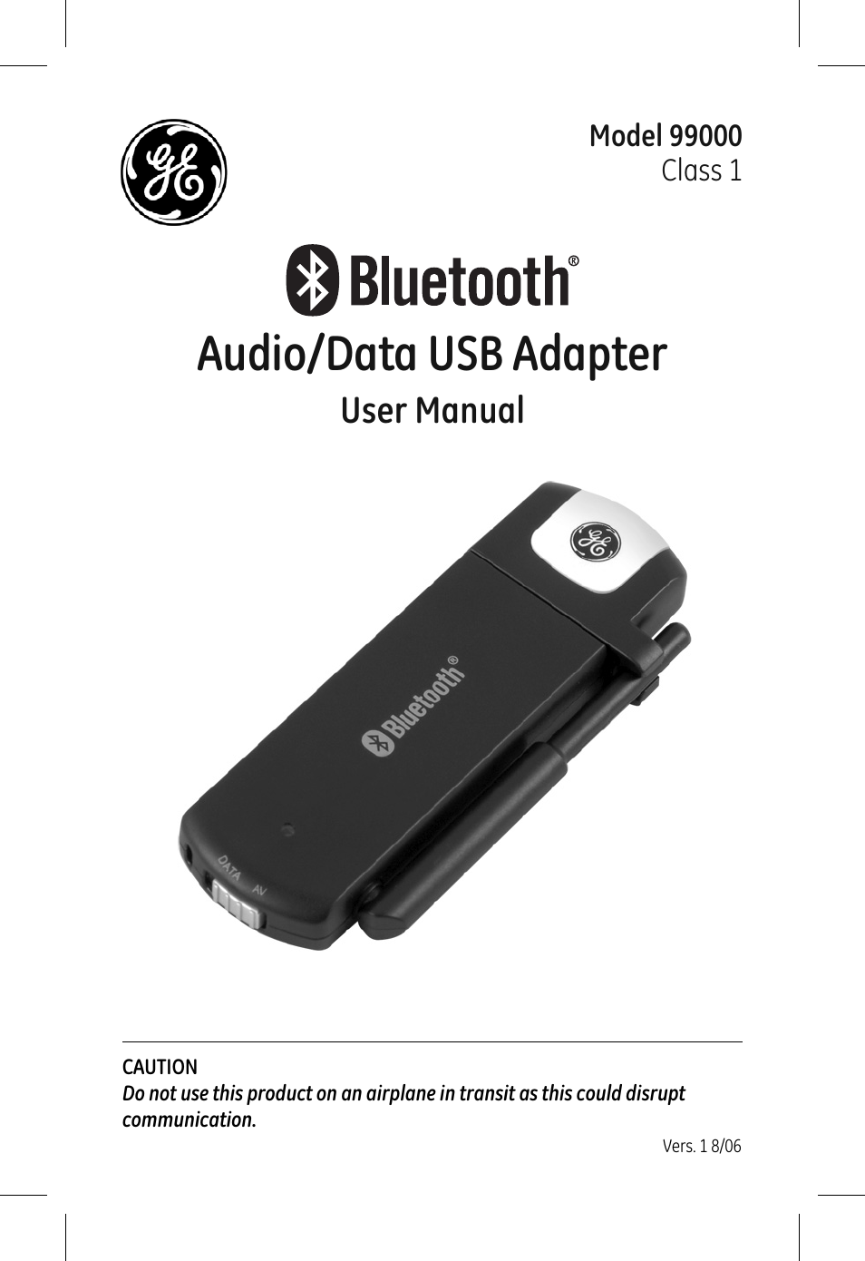 GE 99000 GE Bluetooth USB Adapter Audio & Data User Manual | 12 pages