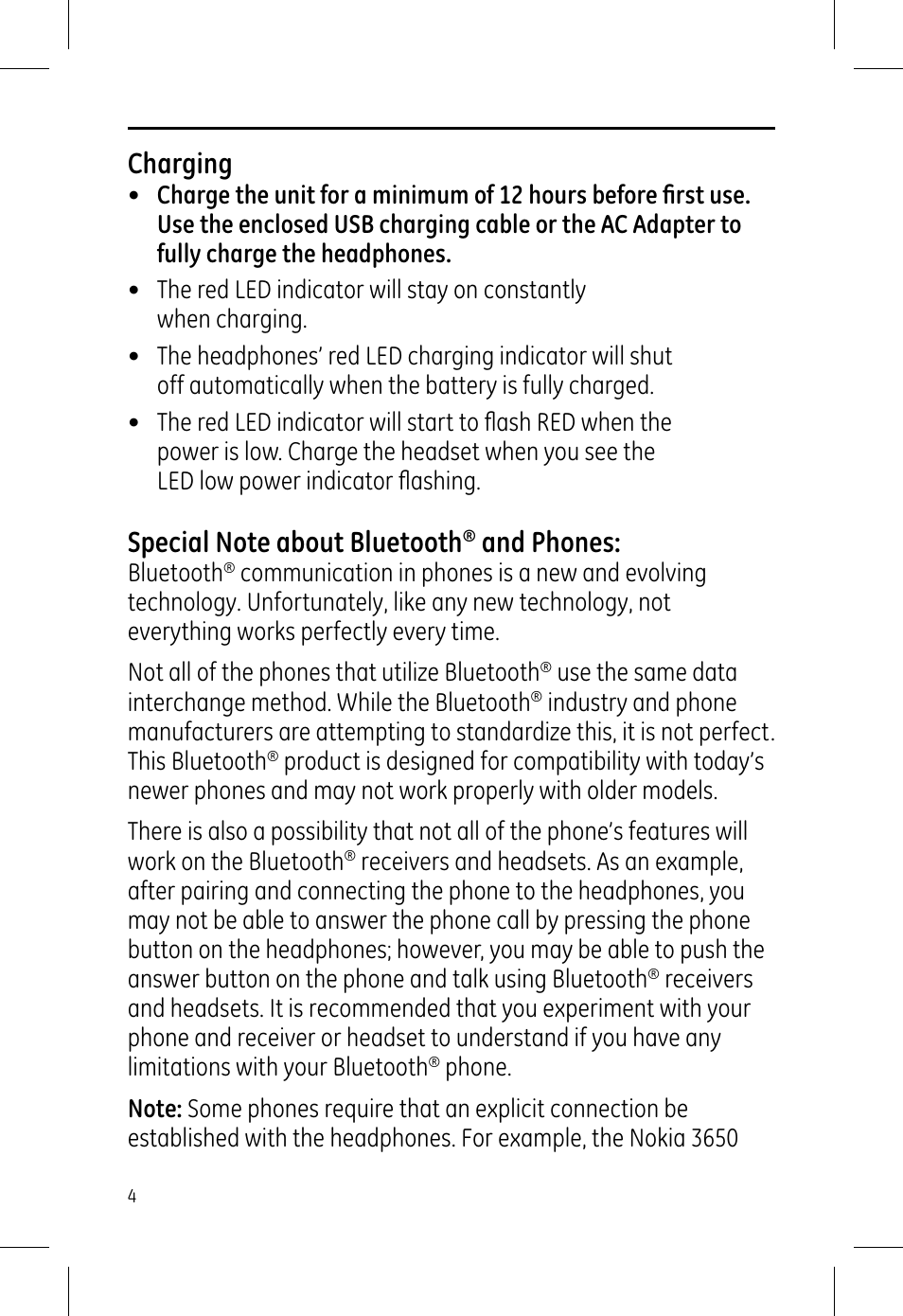 Charging, And phones | GE 99002 GE Bluetooth Stereo Headphones User Manual | Page 4 / 11