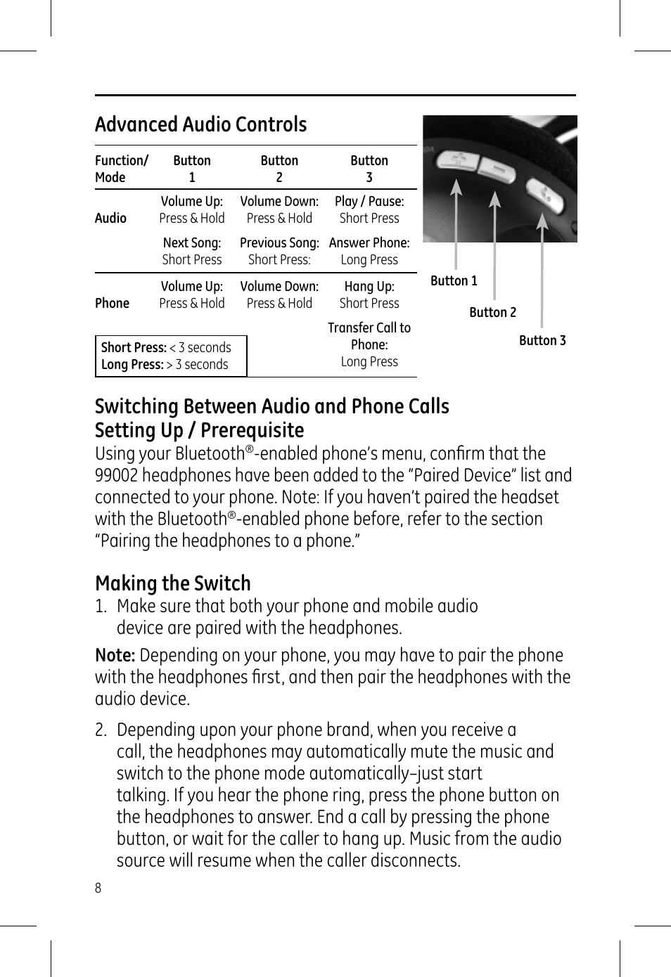 Making the switch, Using your bluetooth | GE 99002 GE Bluetooth Stereo Headphones User Manual | Page 8 / 11