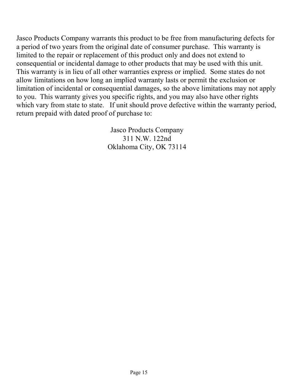 Two year limited warranty | GE 98068 GE Easycam Twin User Manual | Page 15 / 16