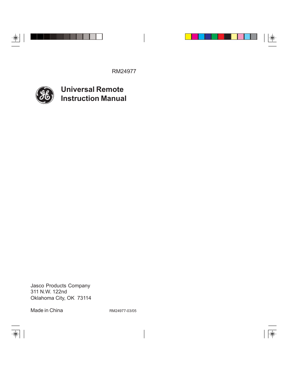 Universal remote instruction manual | GE RM24977 User Manual | Page 9 / 9