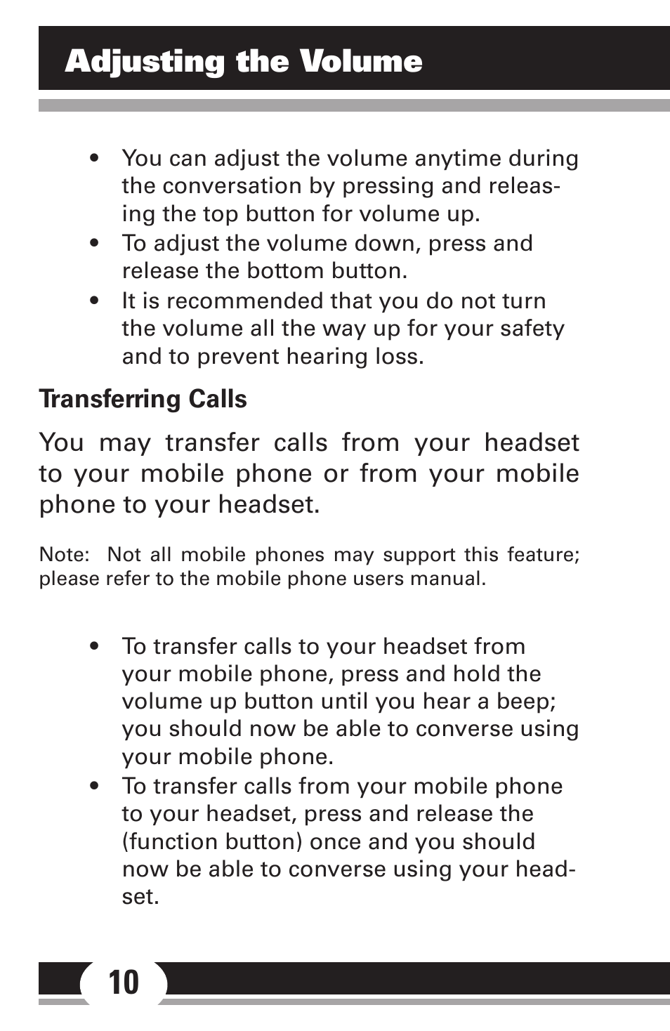 Adjusting the volume | GE Sport Headset 86711 User Manual | Page 10 / 23
